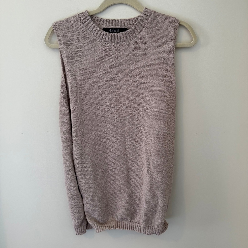 Nenona Mauve Taupe Sleeveless Crew Neck Knit Sweater Vest Side‎ Slits Small
